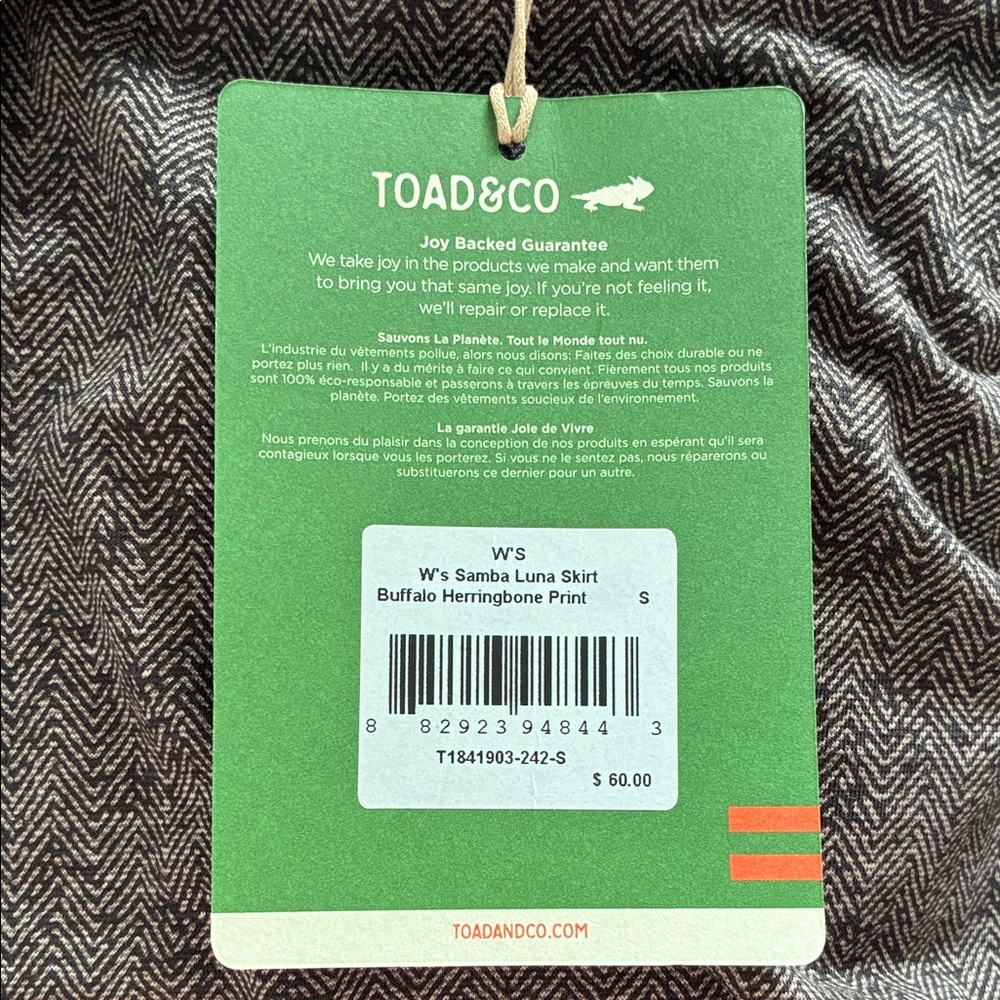 NWT Toad&Co Samba Luna Skirt in Buffalo Herringbone print; sustainable gorpcore - Picture 3 of 11